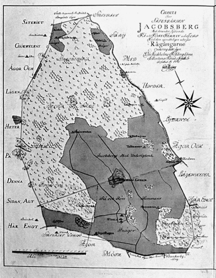 Karta över Sätesgården Jakobsberg av Gabriel Bo...
