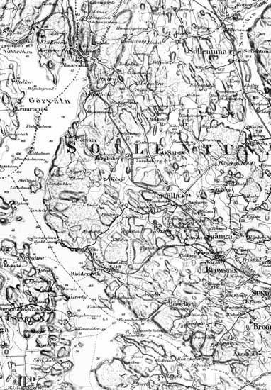 Del av Topografiska kårens karta. Uppmätt 1862 ...