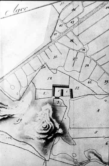 Del av karta över Kyrkbyn från 1818 av A W Iggb...