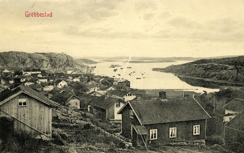 001153 - Utsikt från Härlidsberget över den gamla bebyggelsen och inloppet.