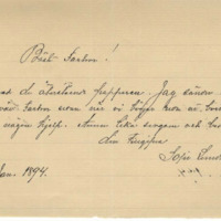 Till Länsman Hellgren från Sofia Lundström 15 jan 1894