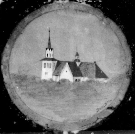 Umeå stads kyrka. Målning på glas, utförd av sk...
