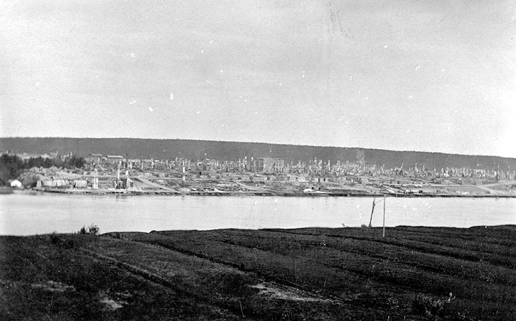 Panorama. Umeå stad strax efter branden 1888.