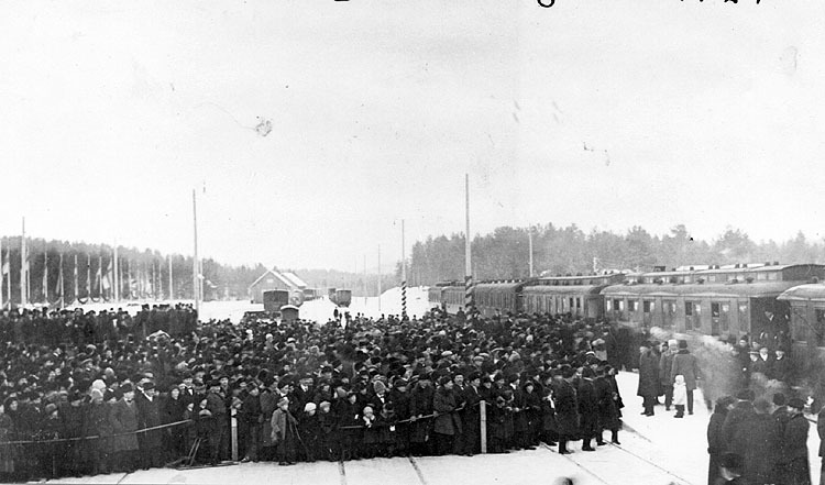 Invigningen i Lycksele 1924. Järnvägsbygget Häl...