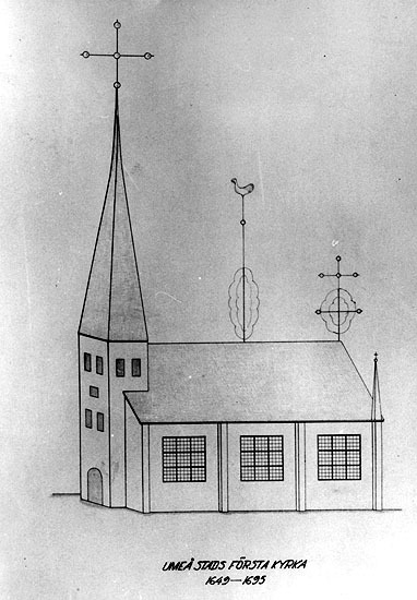 Umeå stads första kyrka 1649 -1695. Förstoring ...