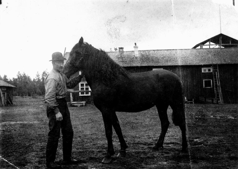Erik Bergström med sin häst på 1930-talet.