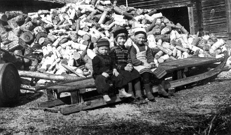 Barn i Gladaberg på en kälke 1937.