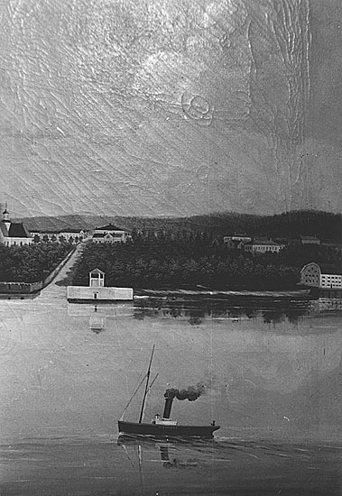 Oljemålning av Umeå stad före branden 1888. Sig...