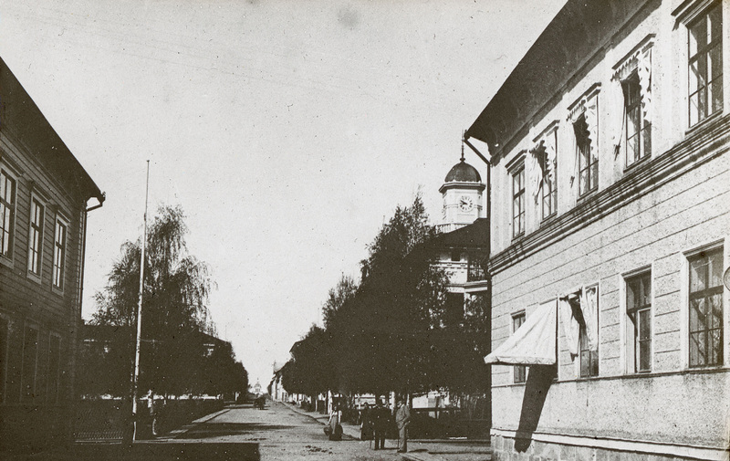 Skellefteå stad. Storgatan med kyrka och stadsh...