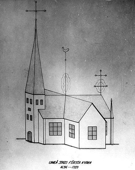 Umeå stads första kyrka 1696 -1720. Efter utbyg...