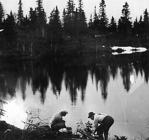 Nattfiske vid tjärn i Risträsk, 1963.