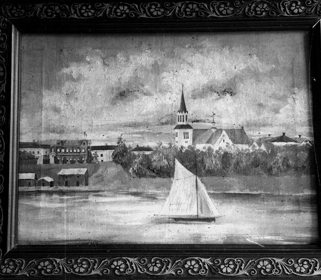 Umeå stads kyrka. Oljemålning tillhörande Fru I...