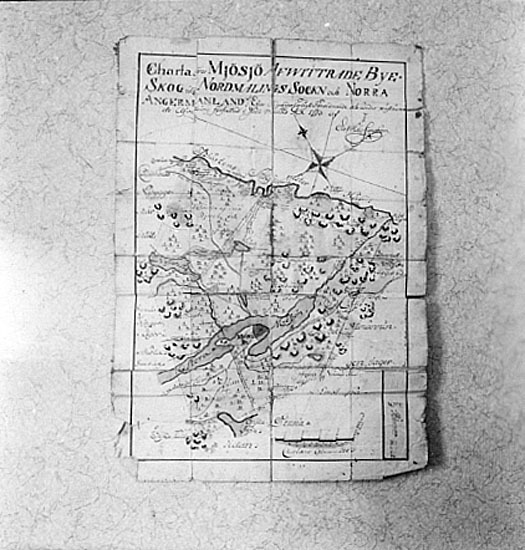 Karta över Mjösjö byaområde år 1784. Kartan har...