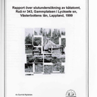 Rydström, Gunhild. 1999. - Rapport över slutundersökning av kåtatomt, raä 343, Gammplatsen i Lycksele socken, Västerbottens län, Lappland, 1999.