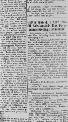 Gåfver från d. 1 April 1885 till Kristianstads ...