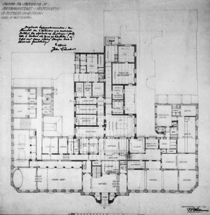 Förslag till ändring, plan av bottenvåningen 1912.