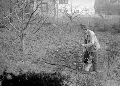 Ernst Nilsson besprutar träd.