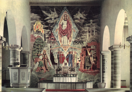 Kastlösa kyrka med fresk av Waldemar Lorentzon.