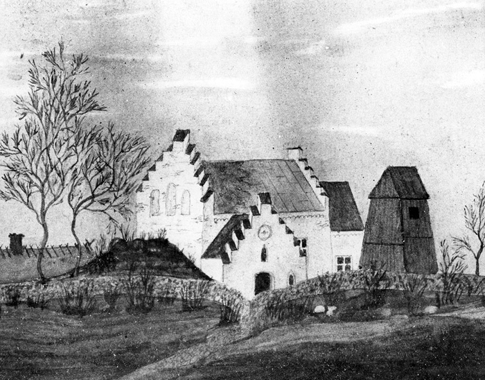 Borrie kyrka omkr 1870, efter en akvarell av Ni...