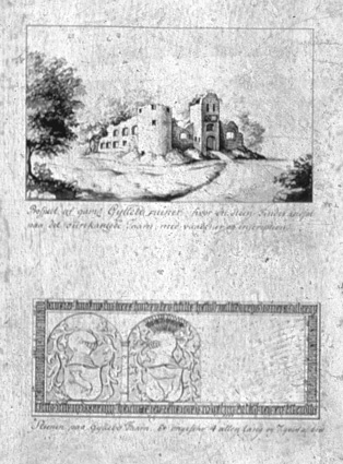 Hilfelings skånska teckningar: Gyllebo slottsruin.