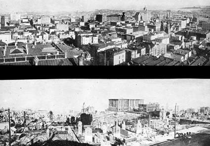 San Francisco före och efter Jordbävningen.