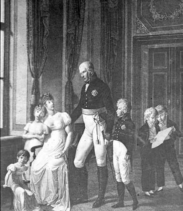 Fredrik Wilhelm den III:e med sin familj.