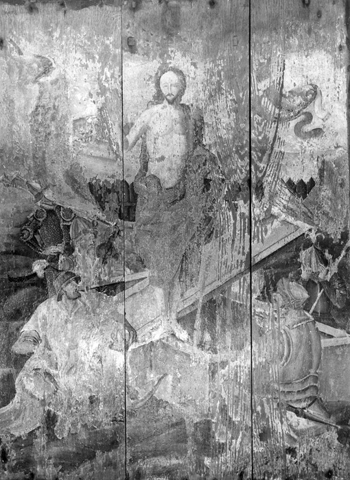 Blentarps kyrka, detalj av altaruppsatsen med d...