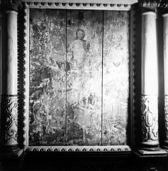 Blentarps kyrka, detalj av altaruppsatsen med d...