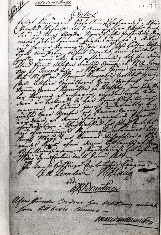 Textdokument. Afskrift. 1814 den 17 aug. Ordres...