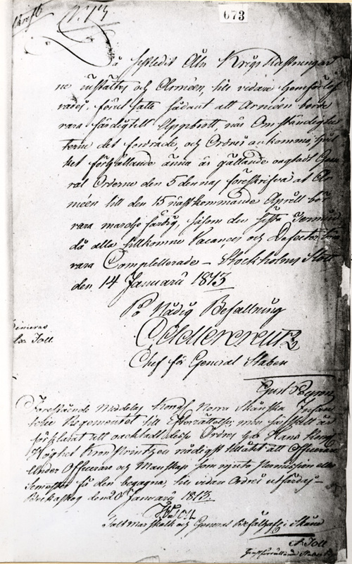 Textdokument från General Staben i Stockholm 14...
