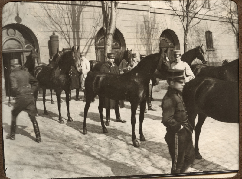 Militärer och hästar på Södra Kasern. A 3.
