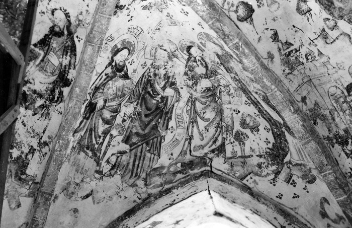 Kalkmålningar i Hyby gamla kyrka.