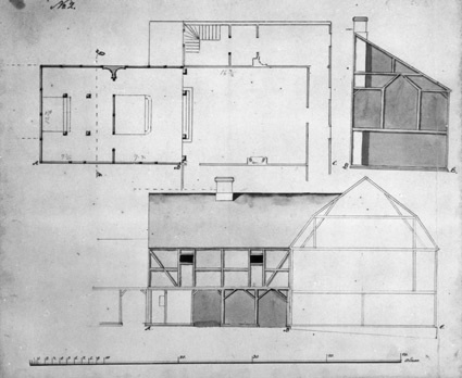 Förslag till nybyggnad åt gården i NV  (1820?)