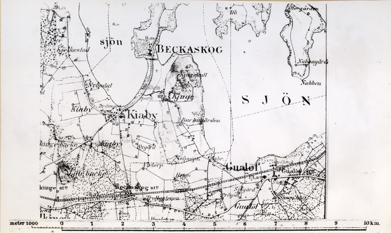 Karta över bl.a. Bäckaskog, Kiaby och Gualöv.