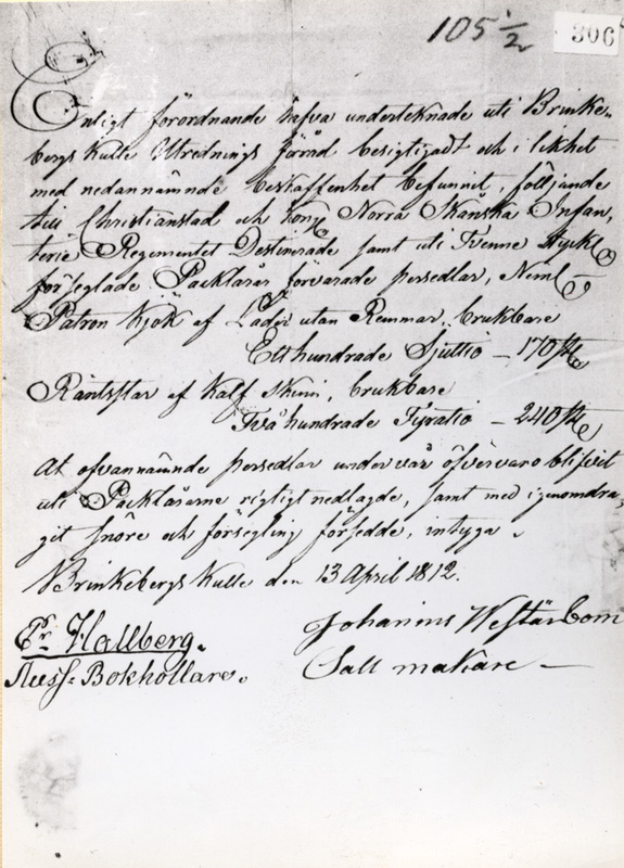 Textdokument från Norra Skånska regimentet 13. ...