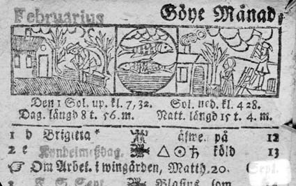 Bild ur Almanack år 1666 februari