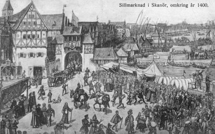 Sillmarknad i Skanör, omkring år 1400.