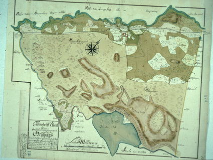 Geometrisk karta över Grytåsa by 1728.