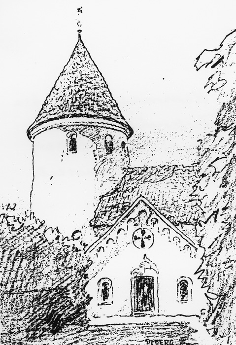 Hammarlunda kyrka. Avfoto av teckning 1911 av F...