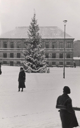 Vintern 1937. Julgranen på stortorget med Isse.