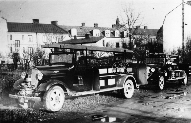 Första frontpumpen å brandbil lev. 1936 från Wi...