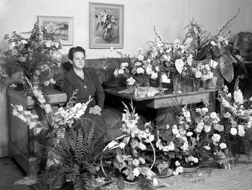 Fru Nilsson 50 års dag m. blommor Vänersberg.