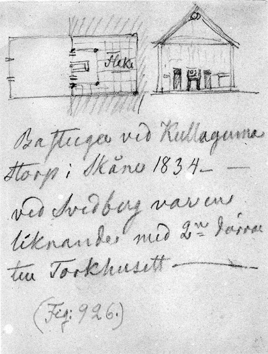 Baststuga vid Kulla-Gunnarstorp 1834. (Mandelgr...