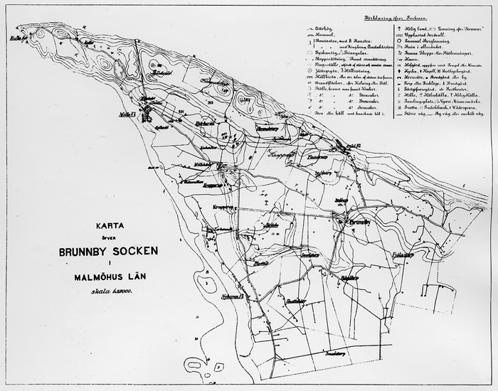 Detalj av fornminneskartan över Brunnby, tryckt...