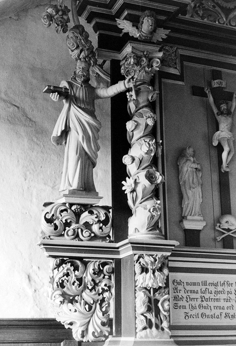 Kågeröds kyrka. Detalj av altaruppsatsen, från ...