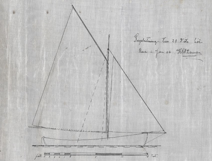 Segelbåtsritning av Gustav Ryhl (tidigare Larss...