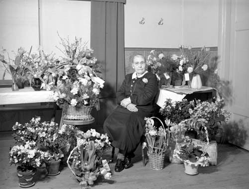 Fru Carrie Dahlins 75-årsdag m blommor, Vånga.