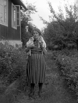 Fru Sigrid Johansson o katterna Arkelstorp.