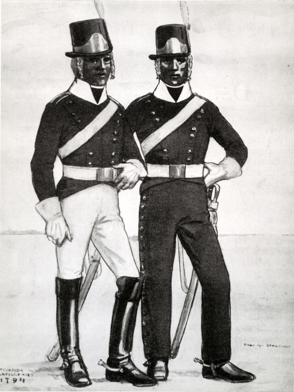 Ridande artilleriets uniform år 1794. Teckning ...