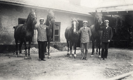 Brandmän med hästar, från vänster Wilhelm Svens...